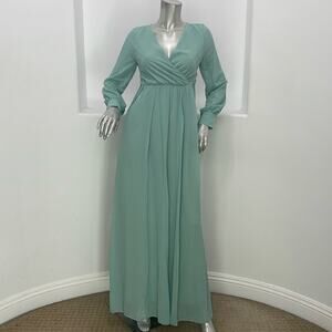 RICARICA Long Sleeve Sash-Tie Maxi Dress  Sage Green Size S Maternity Friendly